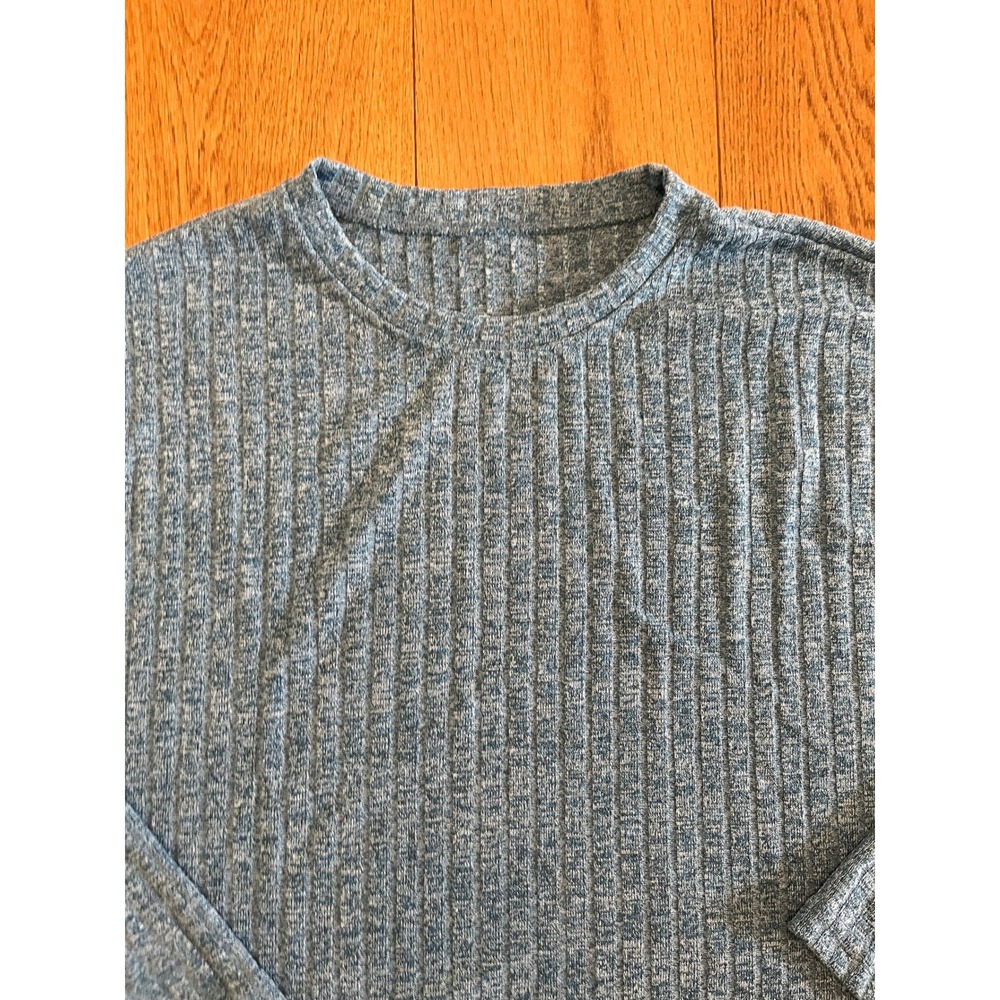 Unbranded 4XL Blouse Blue Heathered Ribbed Knit Crewneck Long Sleeve Top Plus
